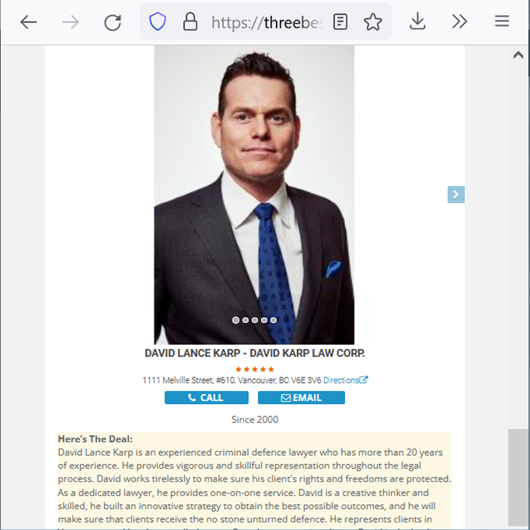 Top Rated Lawyer 2023! - David Karp, Best Criminal Defence Lawyer